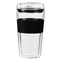 Consol Double Walled Glass Travel Mug With Glass Lid - Black