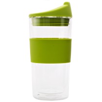 Consol Double Walled Glass Travel Mug With Silicone Lid - Green